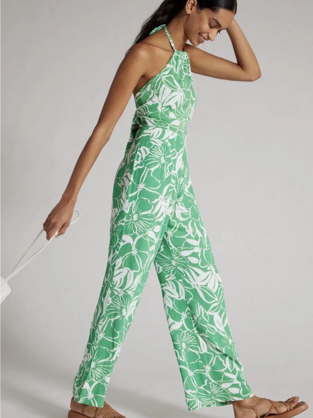 NWT Faithfull the Brand Green Floral Print Tie-Back Jumpsuit women's L - Picture 1 of 7